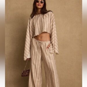 12th Tribe Clear Breeze Chiffon Set Top & Pants Gold Beige Large NEW